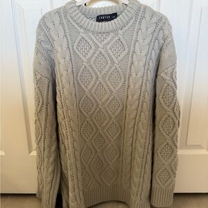 Lioness Light Gray Cable Knit Crewneck Sweater